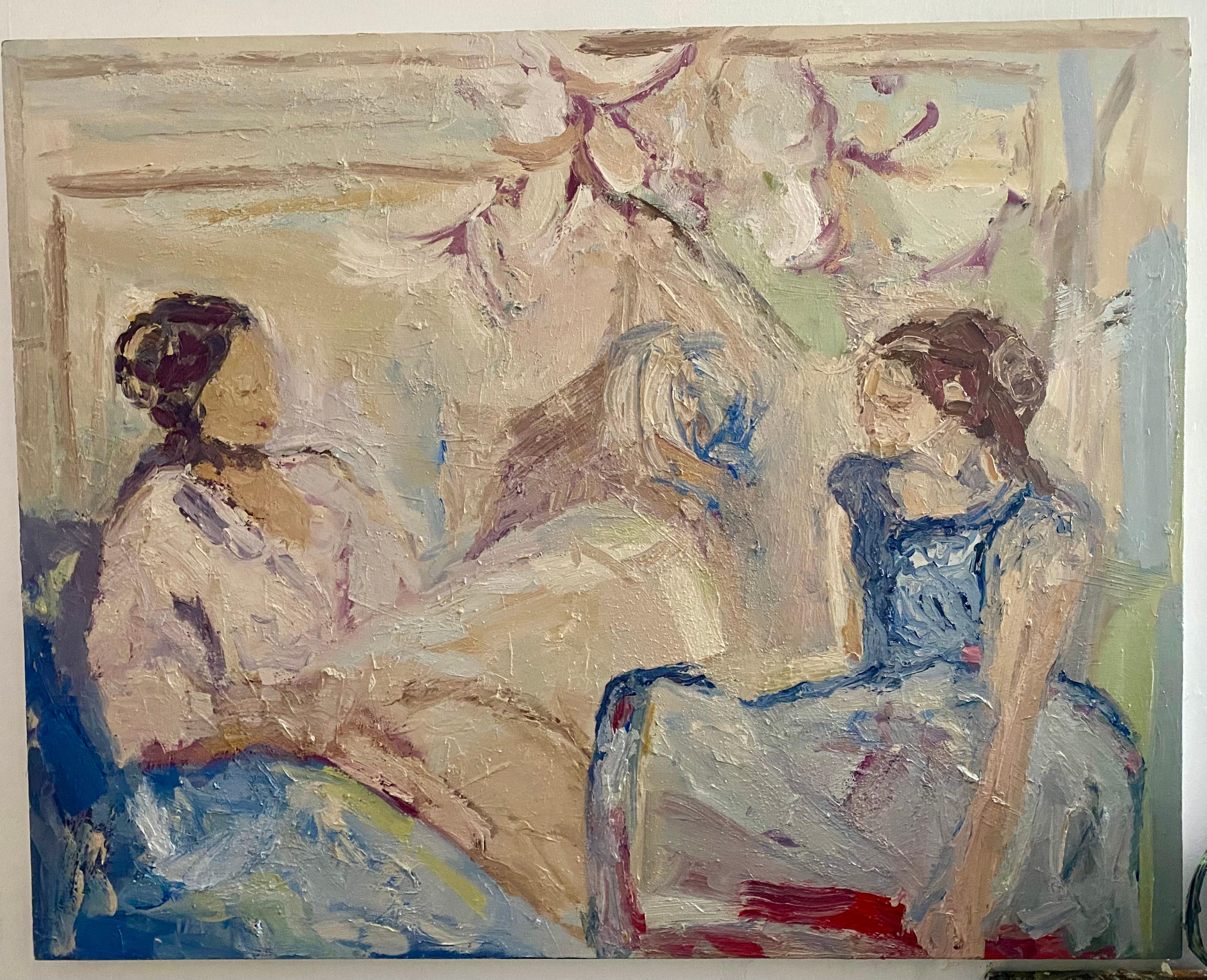 Madre e Hija y el Jardín y el Mar.  Pintura al óleo contemporánea - Painting de FRANCESCA OWEN 