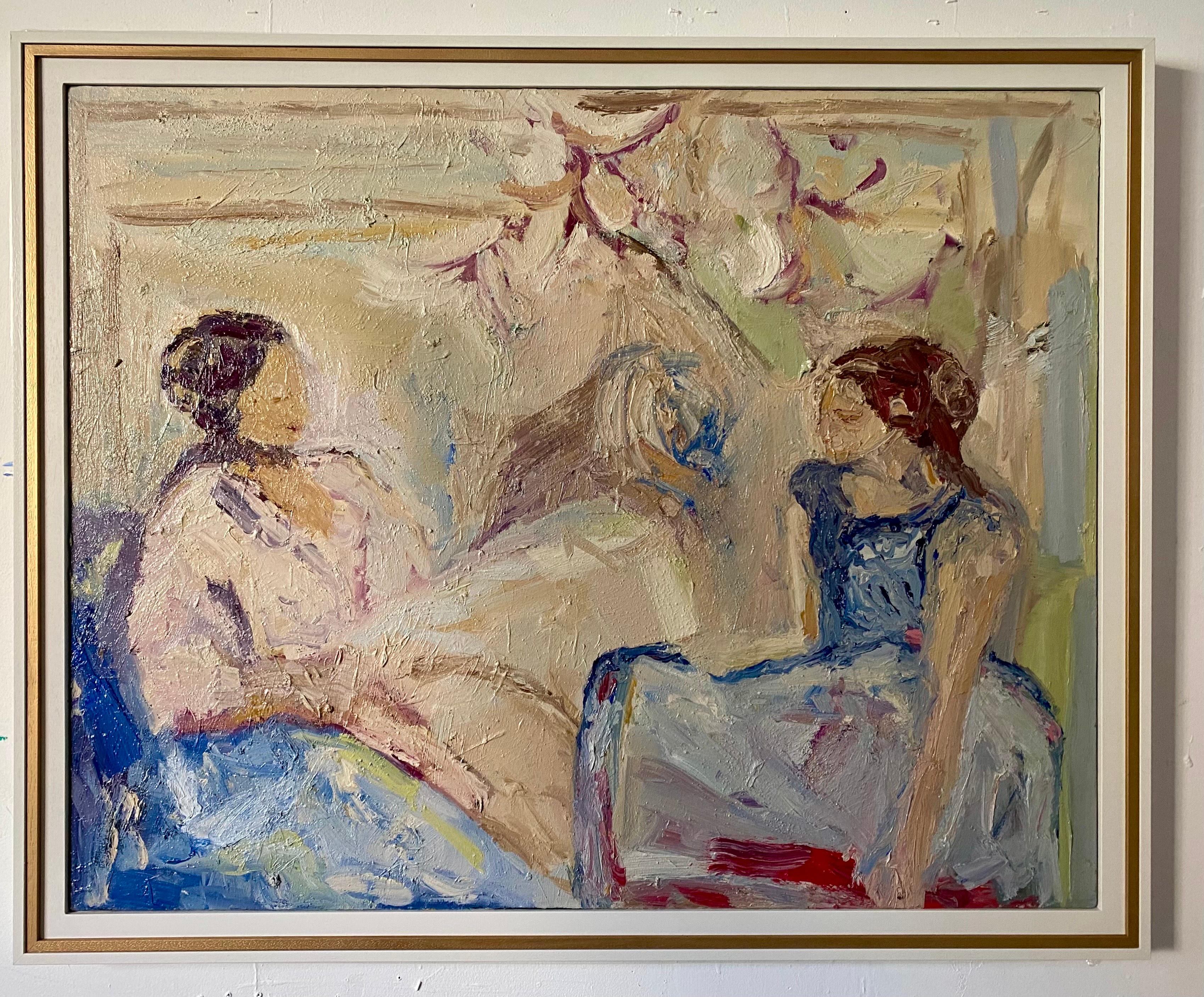 Madre e Hija y el Jardín y el Mar.  Pintura al óleo contemporánea 2