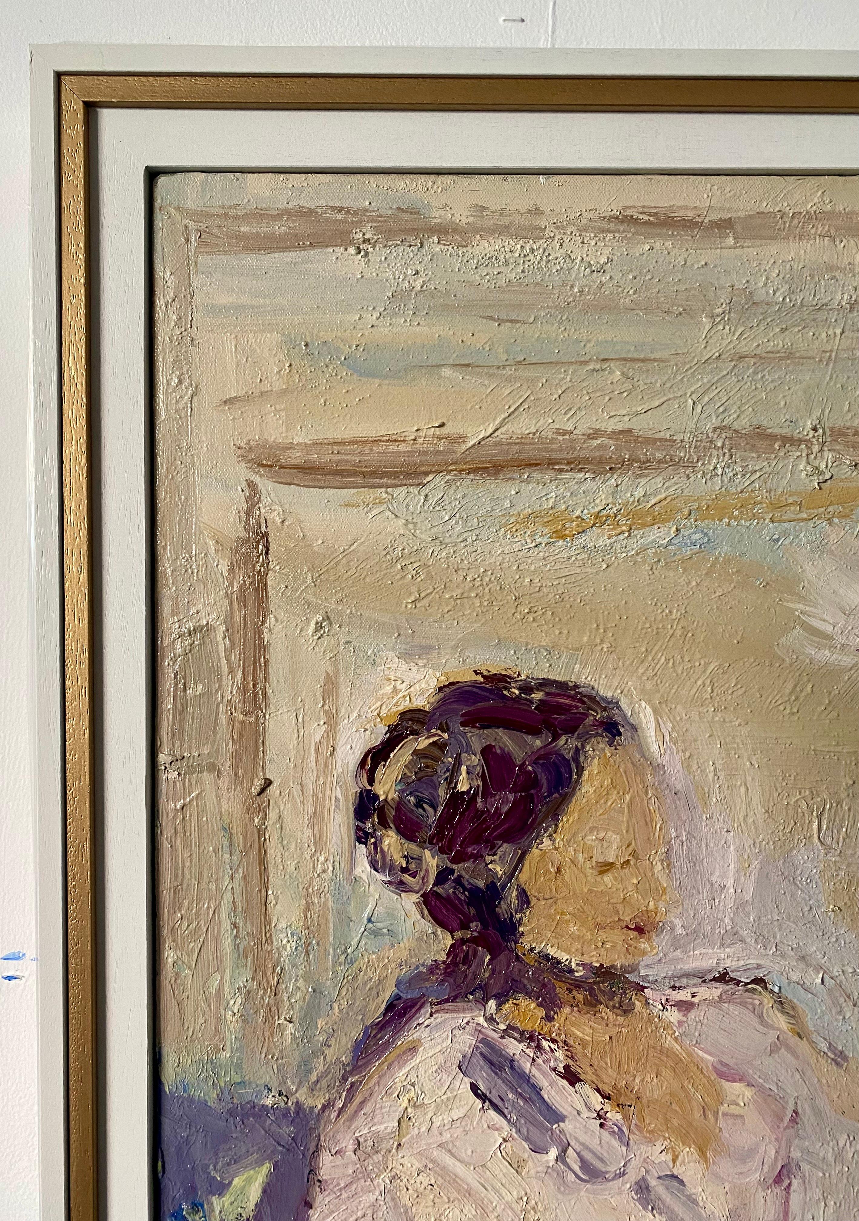Madre e Hija y el Jardín y el Mar.  Pintura al óleo contemporánea 3