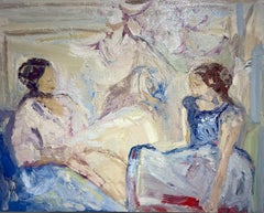 Madre e Hija y el Jardín y el Mar.  Pintura al óleo contemporánea