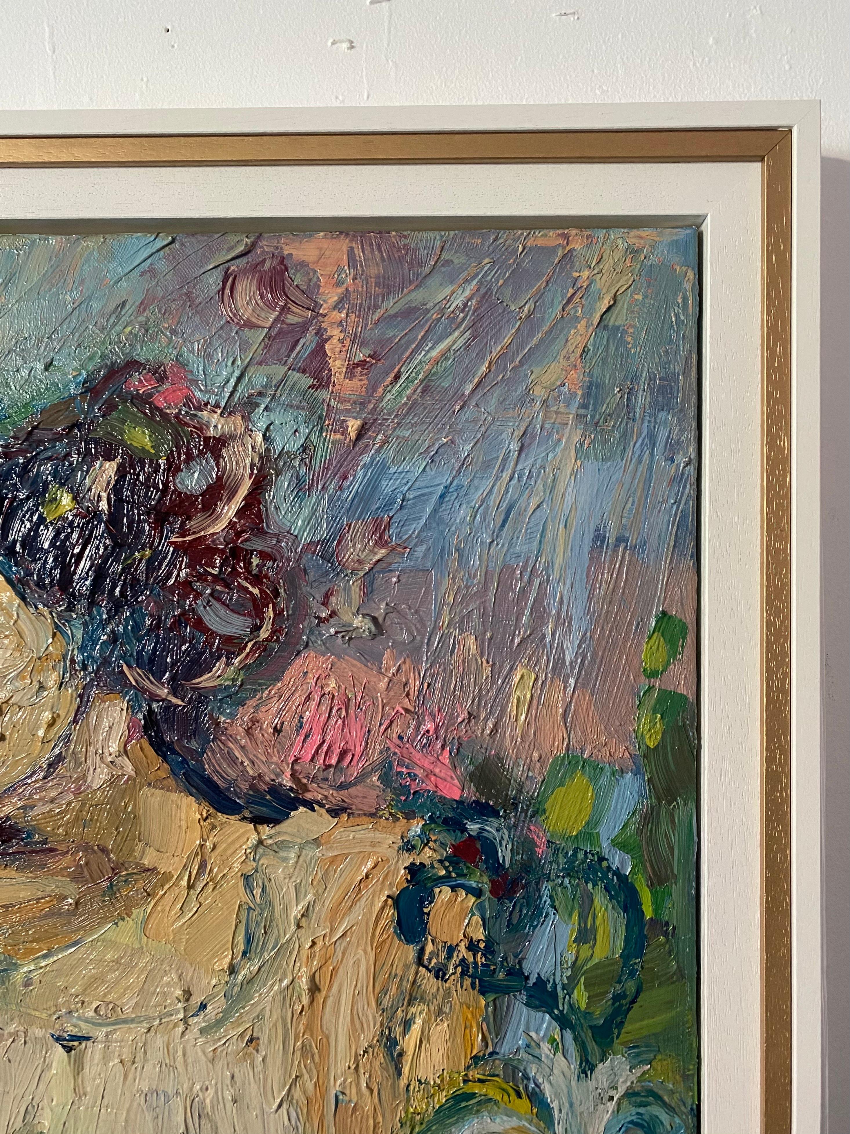 Sólo las mariposas vagan libres.  Pintura al óleo impresionista contemporánea en venta 5
