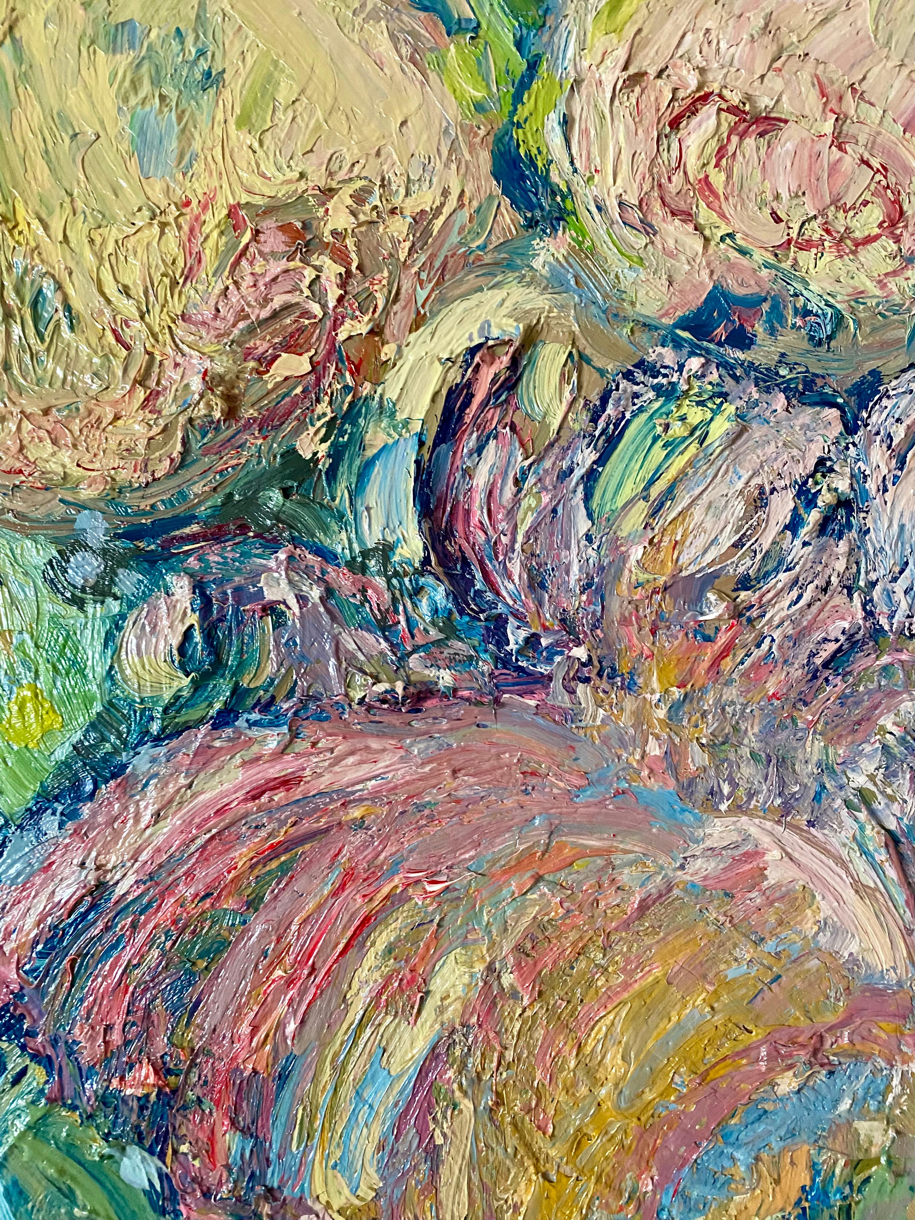 Sólo las mariposas vagan libres.  Pintura al óleo impresionista contemporánea - Landscape Painting Gris de FRANCESCA OWEN 