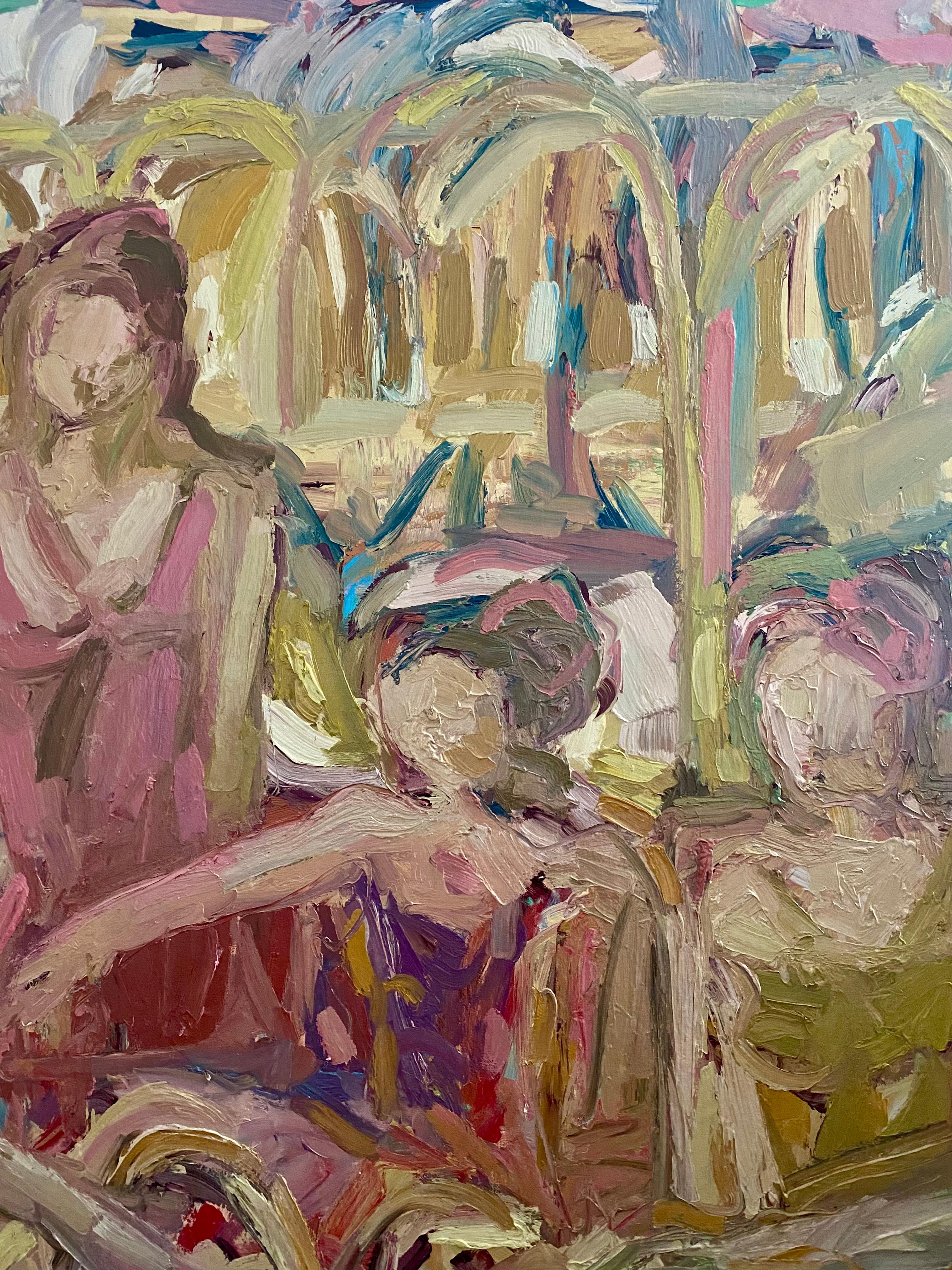 Bailarinas del Palacio Rosa de la Ciudad Dorada.  Pintura al óleo contemporánea en venta 3
