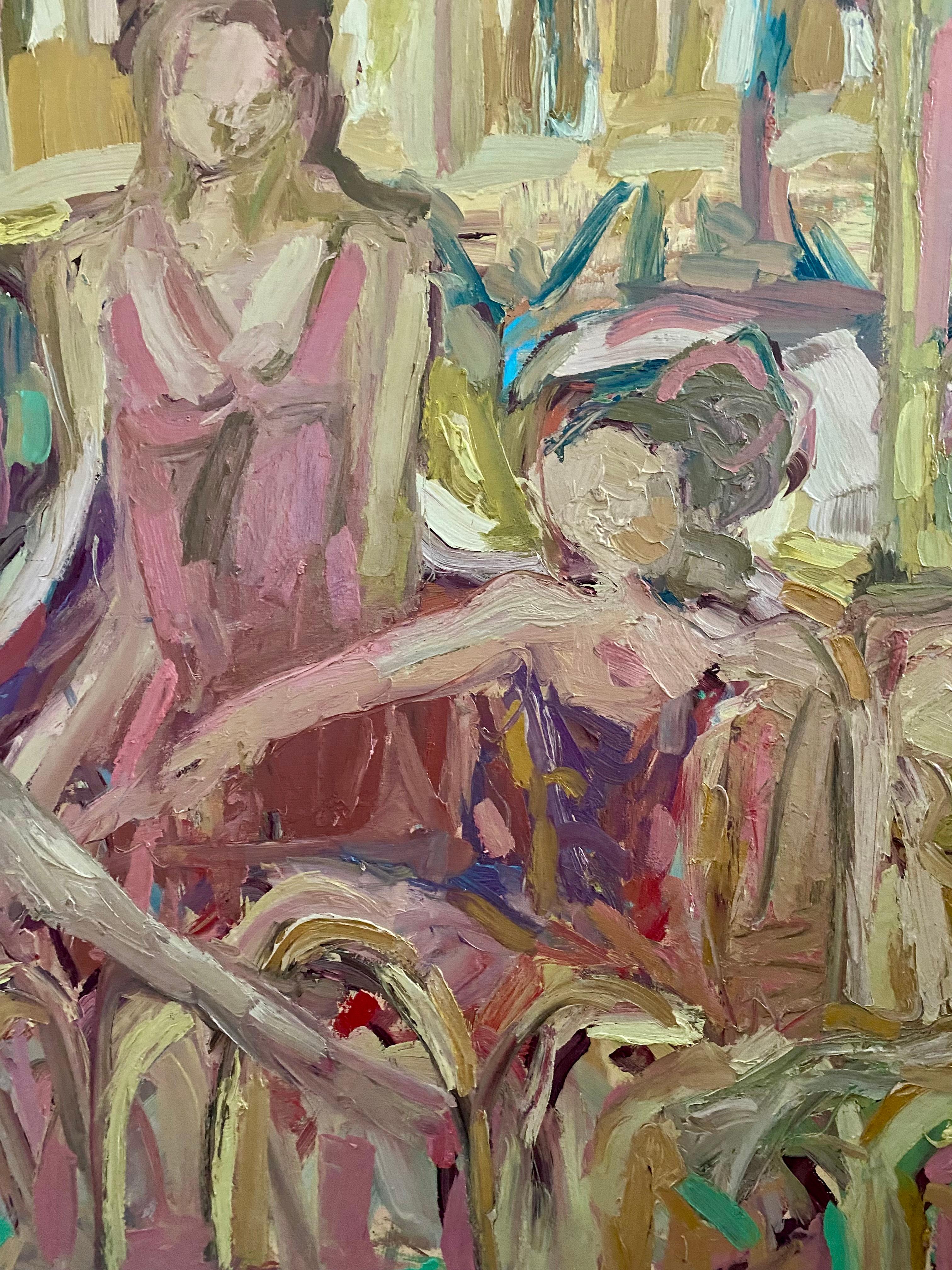 Bailarinas del Palacio Rosa de la Ciudad Dorada.  Pintura al óleo contemporánea en venta 4