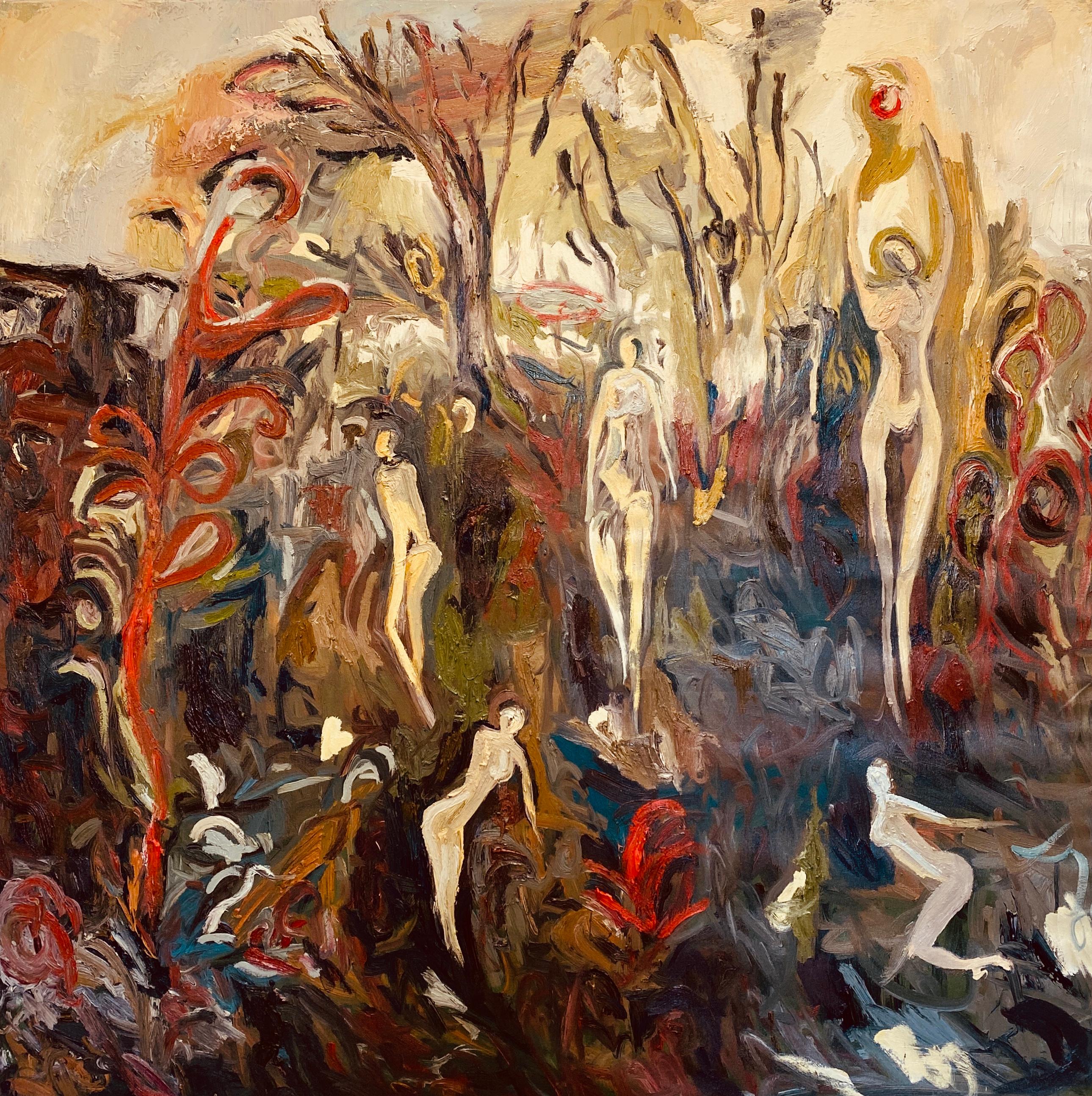 FRANCESCA OWEN  Landscape Painting - Playing in Eden, Large Abstract Expressionist Oil Painting