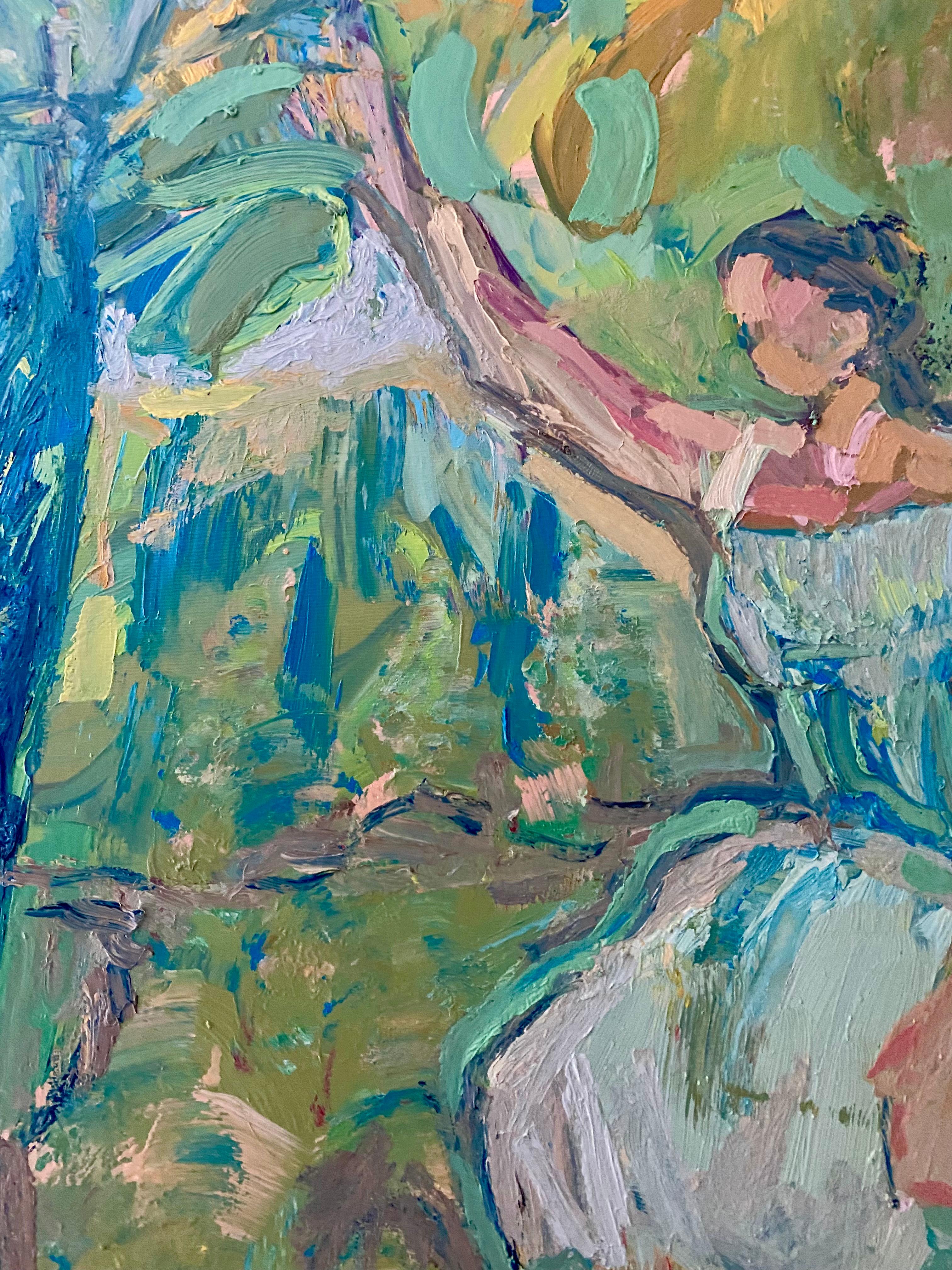 Playing In The Green Garden.  Contemporary Oil Painting For Sale 4