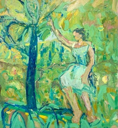 Playing In The Green Garden.  Contemporary Oil Painting