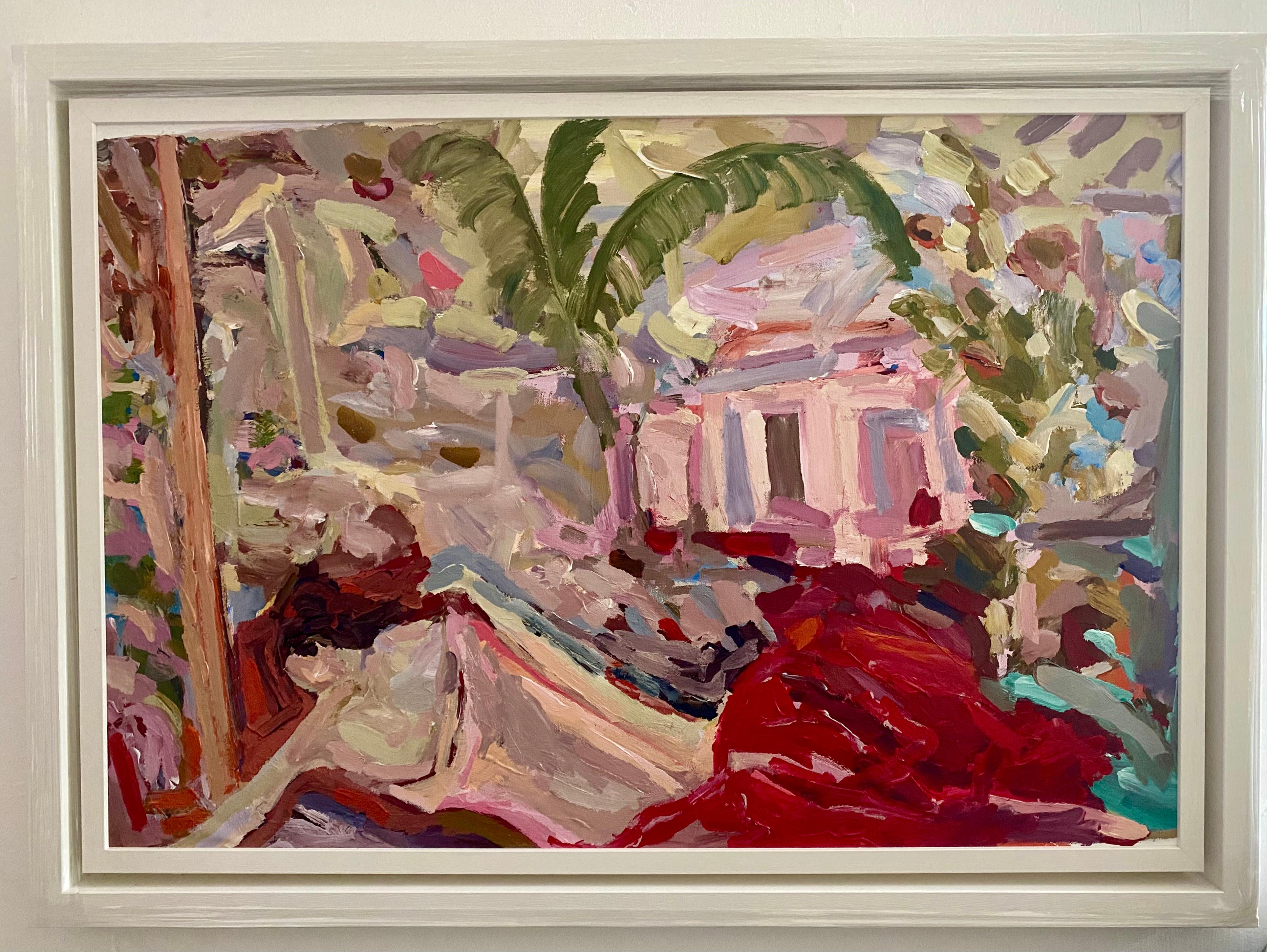 Descansando en los Jardines Rosas.  Pintura al óleo contemporánea - Painting de FRANCESCA OWEN 