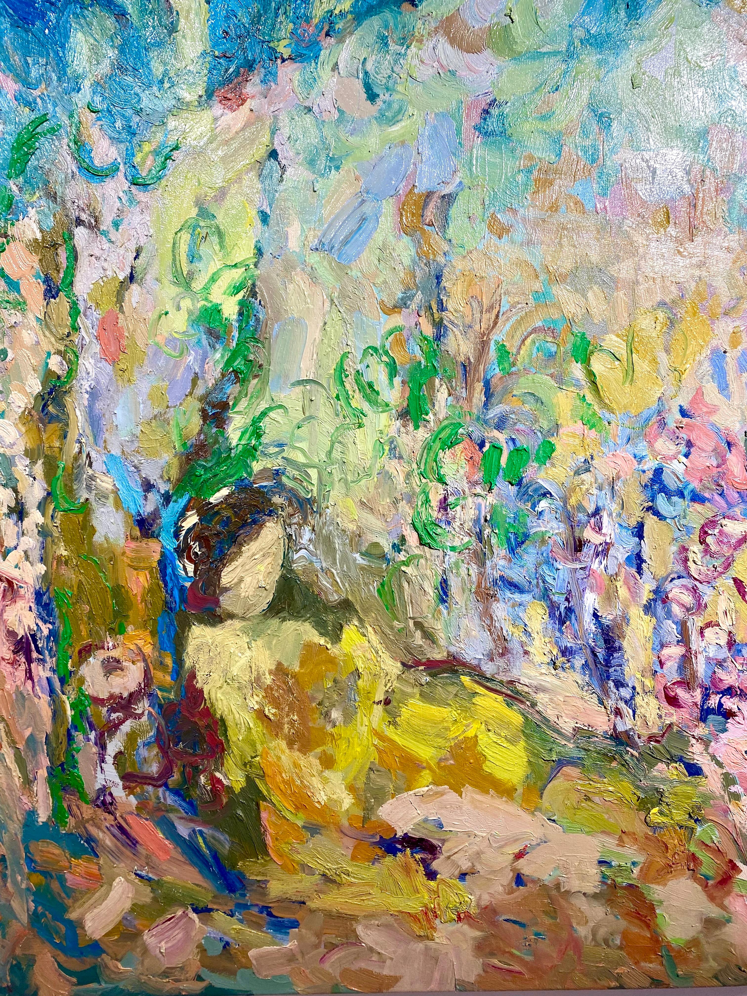 Resting In Your Garden - Brown Landscape Painting by FRANCESCA OWEN 