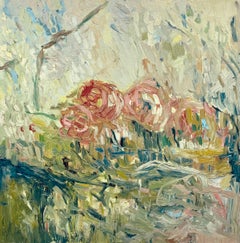 Roses Hide In The Garden. Abstract Expressionist Oil Painting