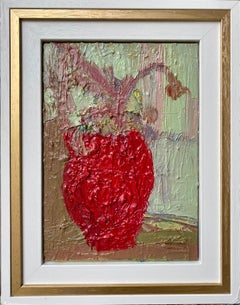 Studio Flowers In a Crimson Vase. Contemporary Still Life Ölgemälde