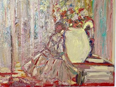 Tending The Flowers Contemporary Figurative Oil Painting