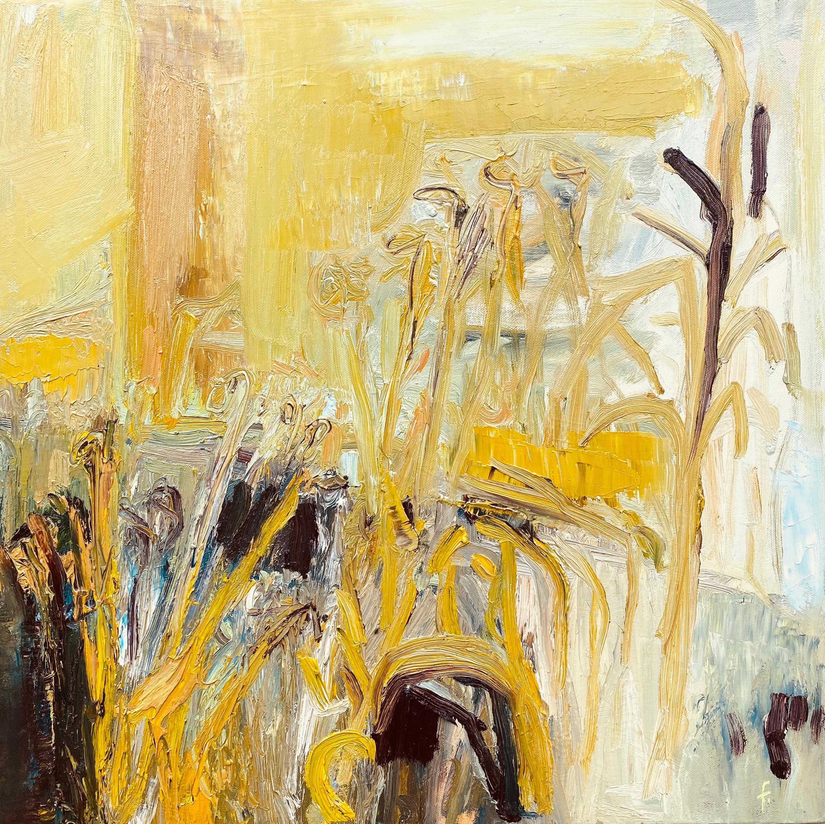 FRANCESCA OWEN  Landscape Painting - The Fields Turn Golden. Abstract Expressionist Oil Painting