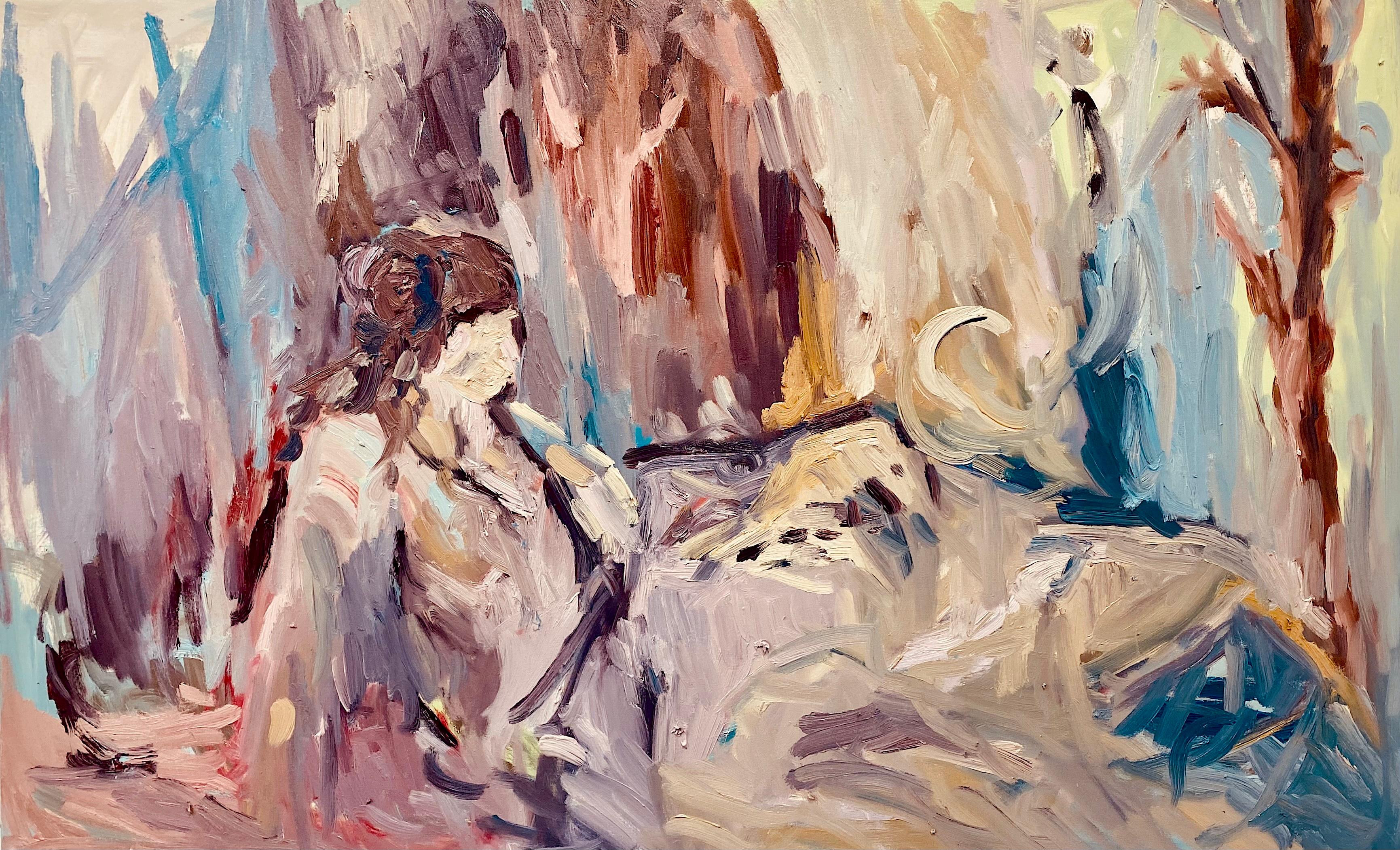 Landscape Painting FRANCESCA OWEN  - Le lecteur. Peinture à l'huile - Figuratif expressionniste abstrait