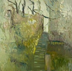 Les marches du temple de Magnolia.  Peinture à l'huile - paysage contemporain