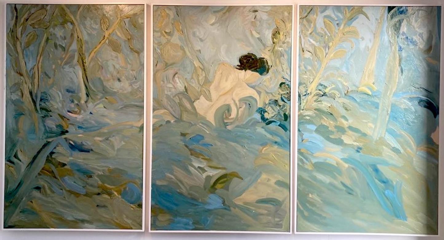 Jardín acuático. Gran cuadro al óleo tríptico contemporáneo - Painting Expresionismo abstracto de FRANCESCA OWEN 