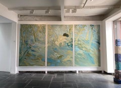 Water Garden. Large Contemporary Triptych Oil Painting