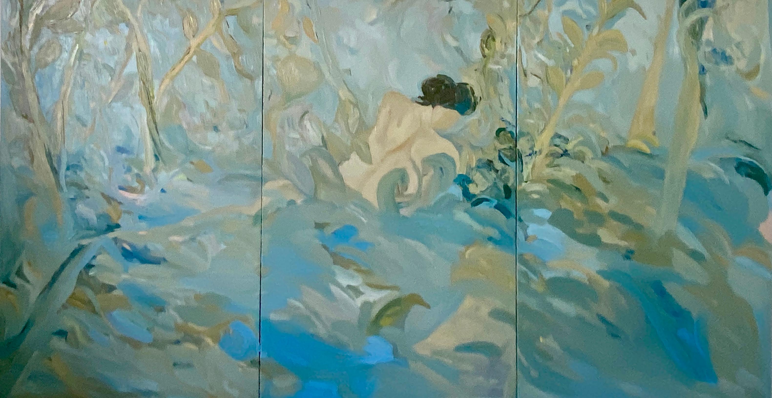 Jardín acuático. Gran cuadro al óleo tríptico contemporáneo - Painting de FRANCESCA OWEN 