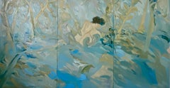 Giardino acquatico. Trittico ad olio contemporaneo di grandi dimensioni