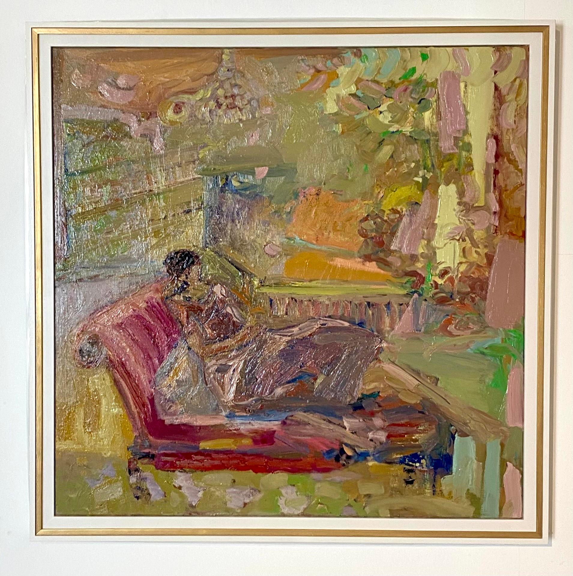 Wonderland - Dreaming In Pink.  Contemporary Impressionist Oil Painting - Brown Figurative Painting by FRANCESCA OWEN 