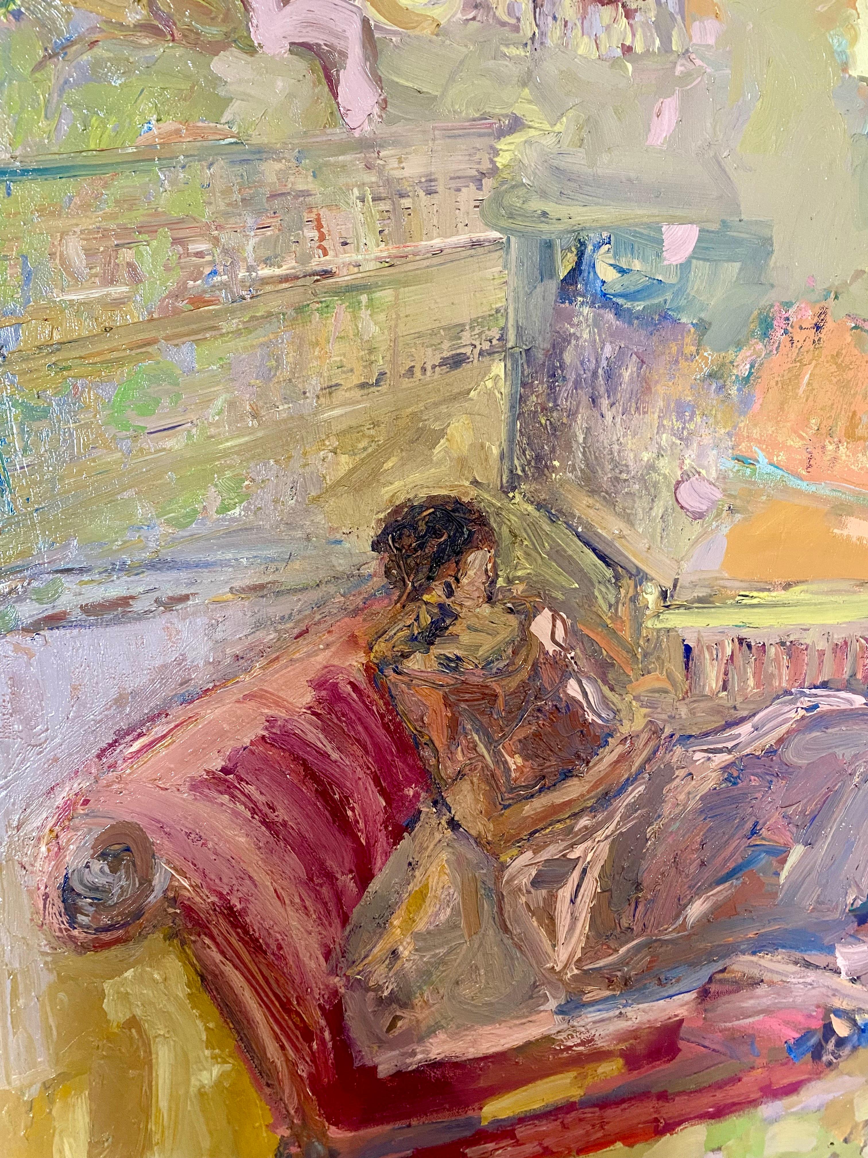 Wonderland - Dreaming In Pink.  Contemporary Impressionist Oil Painting For Sale 1