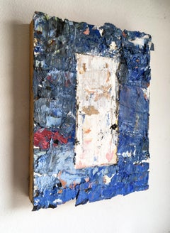 "Puerta nº 22 (Pintura)" Óleo sobre panel de madera, capas de empaste azul puerta urbana abstracta