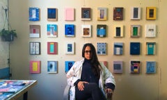 "Door #31 (Smudge)" Oil painting, wood panel, pastel floral pattern architecture