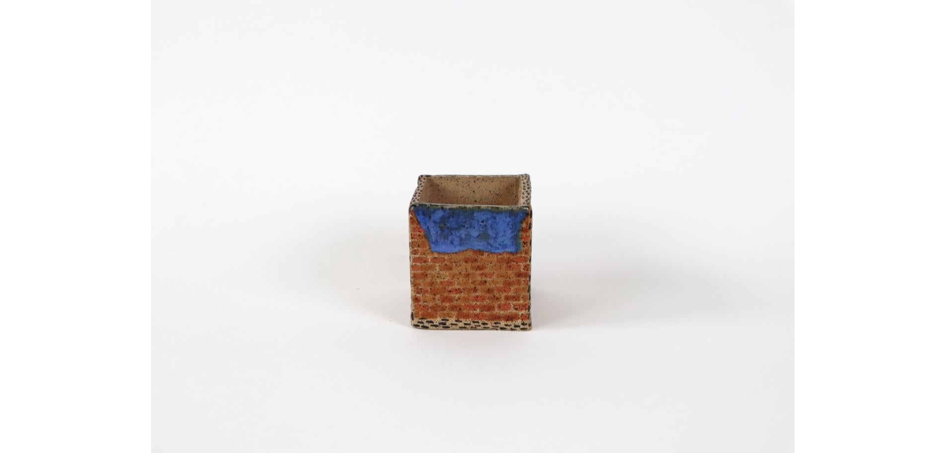 Brick House, Blue Tarp, Ceramic Sculpture, Glaze, Earth tones, Plant potter 2