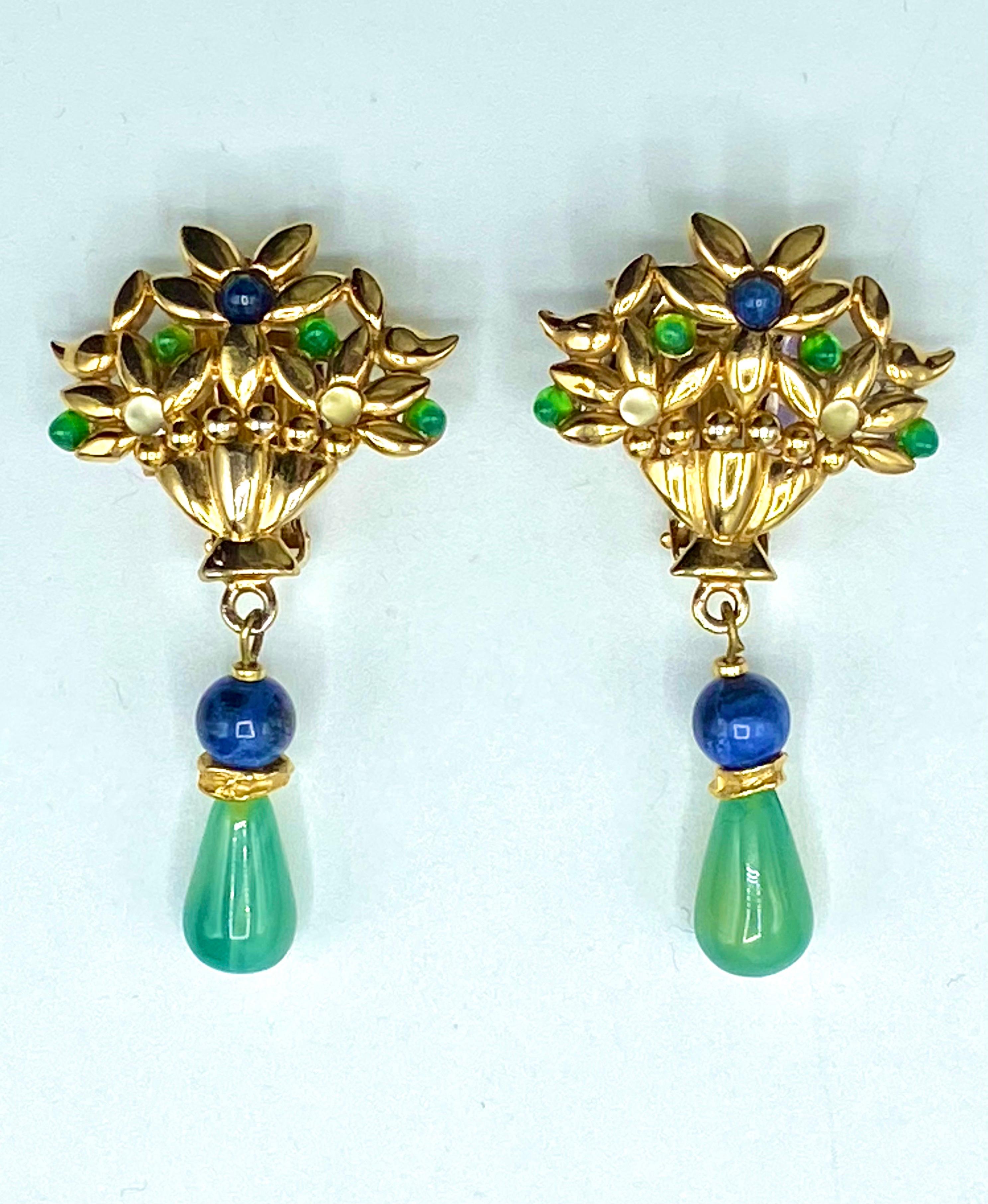 An early pair of Francesca Romana late 1980s to early 1990s giardinetti earrings. Giardinetti, Italian for little garden, is also a term used to describe jewelry, in particular brooches and earrings, in the form of flowers in vases or baskets. Each