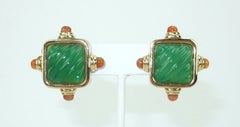 Francesca Romana Gold Plated Clip-On Earrings with Emerald Green Glass