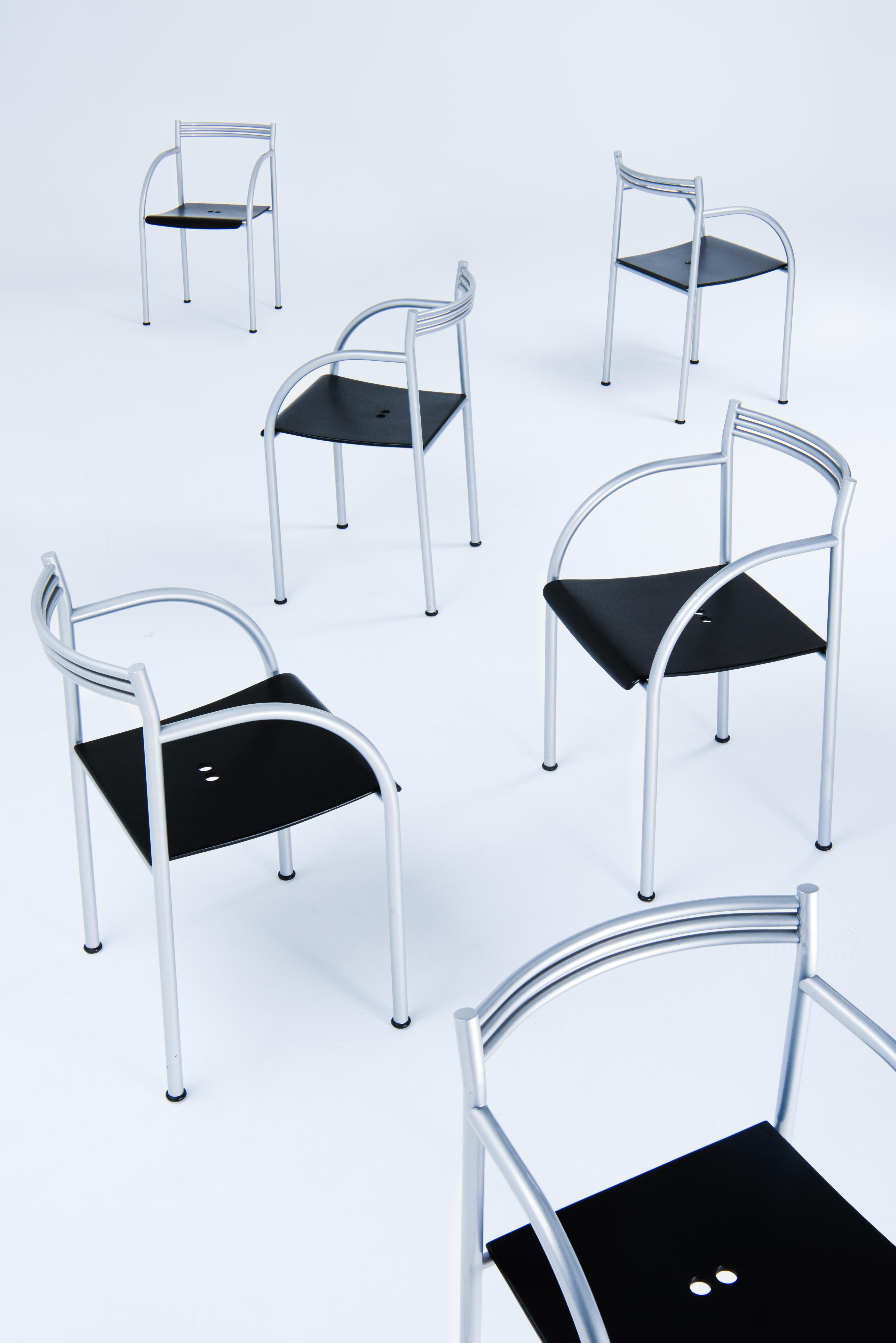 The ‘Francesca Spanish’ chair is a model designed by Starck at the time of Starck Product. It was designed in 1977, with a first edition in 1979-1980. The special feature of this design was that the chair was pliable. This model is therefore known