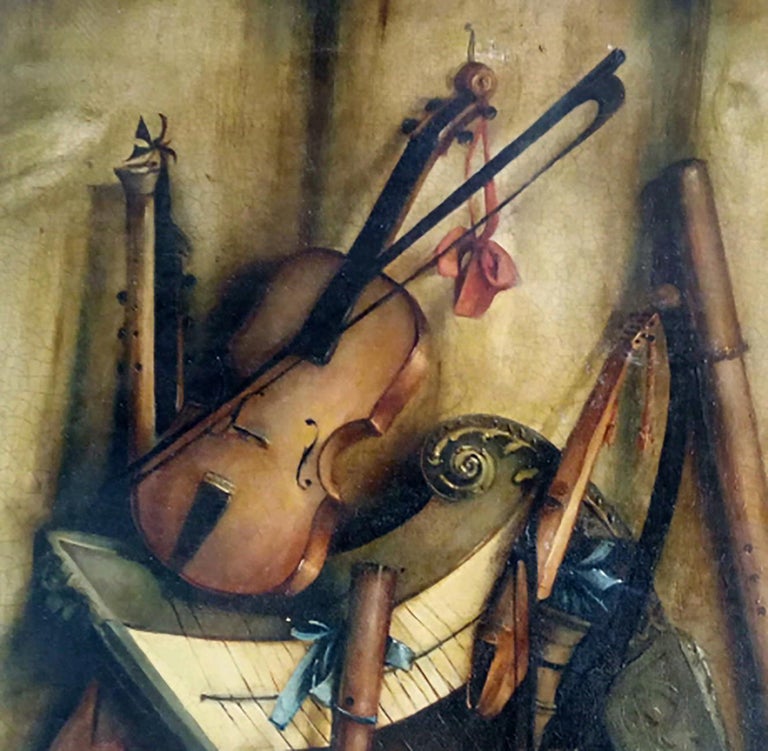 STILL LIFE MUSICAL INSTRUMENTS- Francesca Strino Italian oil on canvas painting For Sale 2