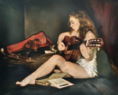 THE GUITAR - Italian figurative oil on canvas painting by Francesca Strino