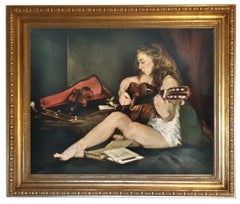 THE GUITAR - Italian figurative oil on canvas painting by Francesca Strino