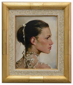 WOMAN'S PROFILE - Italian figurative oil on canvas painting, Francesca Strino
