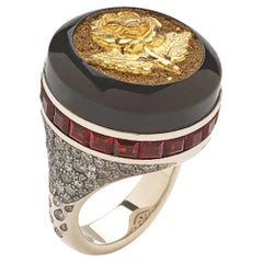 Francesca Villa's Unique 18k Gold Diamond Garnet Vintage Button Black Rose Ring