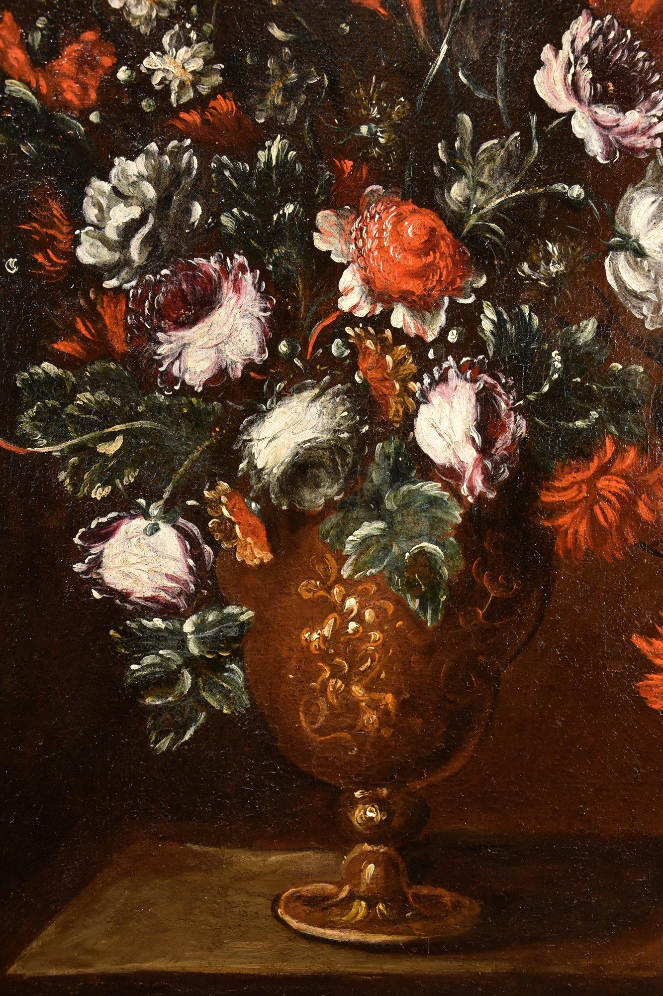 Blumen Stillleben Volo 17. Jahrhundert Gemälde Öl auf Leinwand Alter Meister Italt im Angebot 8