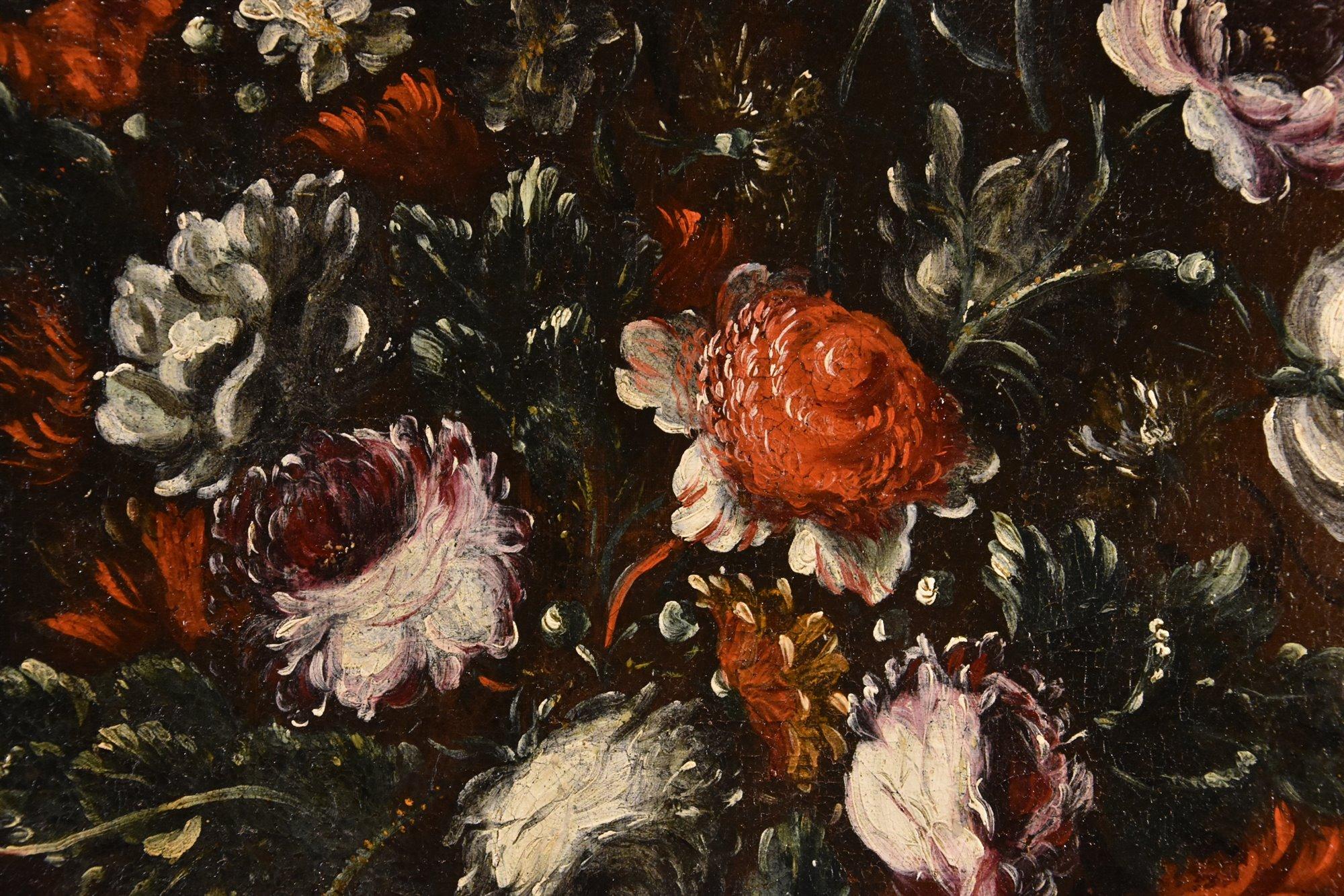 Blumen Stillleben Volo 17. Jahrhundert Gemälde Öl auf Leinwand Alter Meister Italt im Angebot 9
