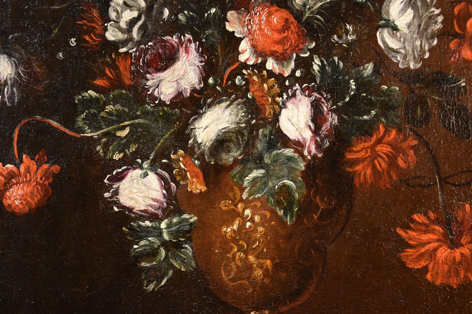 Blumen Stillleben Volo 17. Jahrhundert Gemälde Öl auf Leinwand Alter Meister Italt im Angebot 3