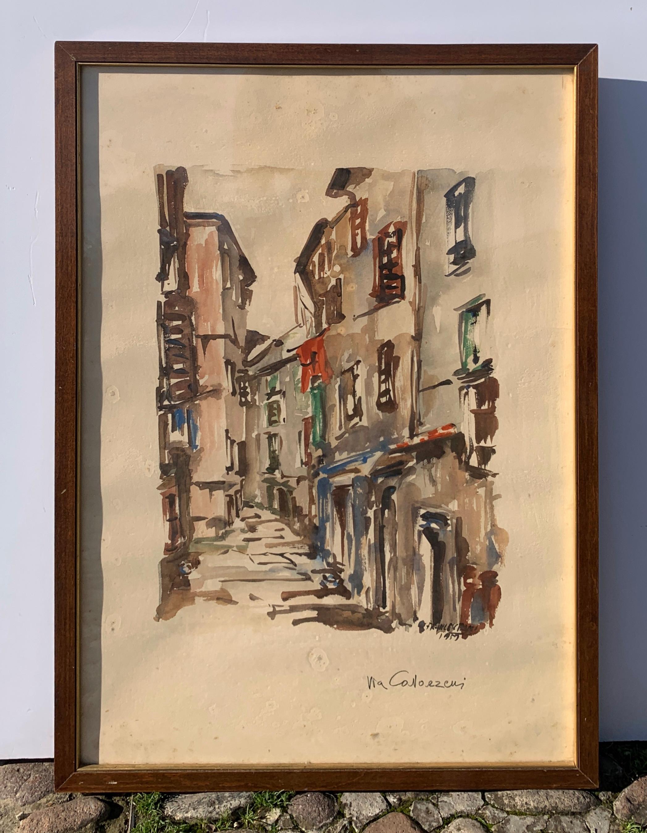 Vedutist Trieste Maler - 20. Jahrhundert Landschaftsmalerei - Cavazzeni Straße – Painting von Franceschini