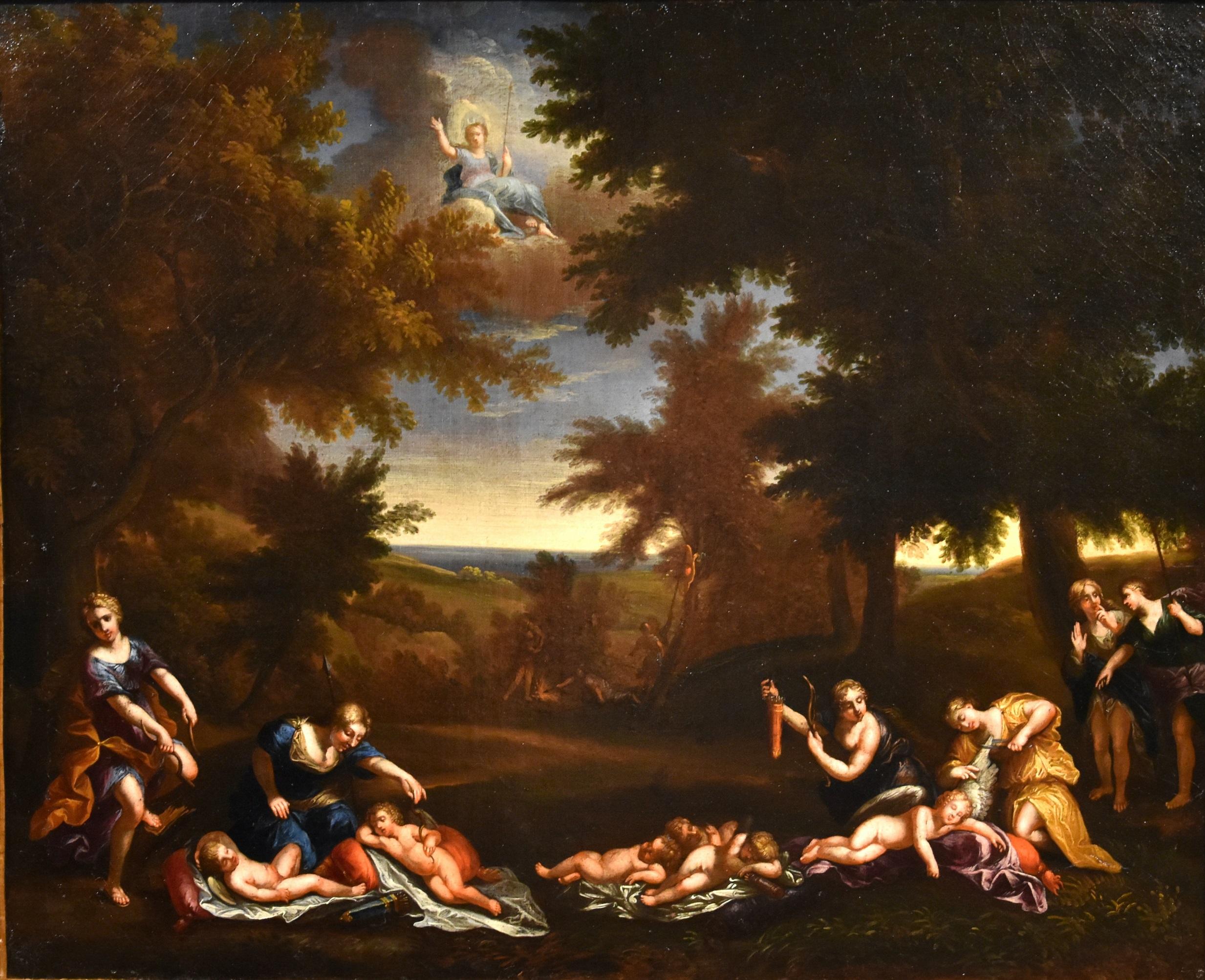 Nymphs Albani Paint Oil on canvas 17th Century Old master Italy Landscape Italy - Painting by Francesco Albani (Bologna 1578 - 1660)