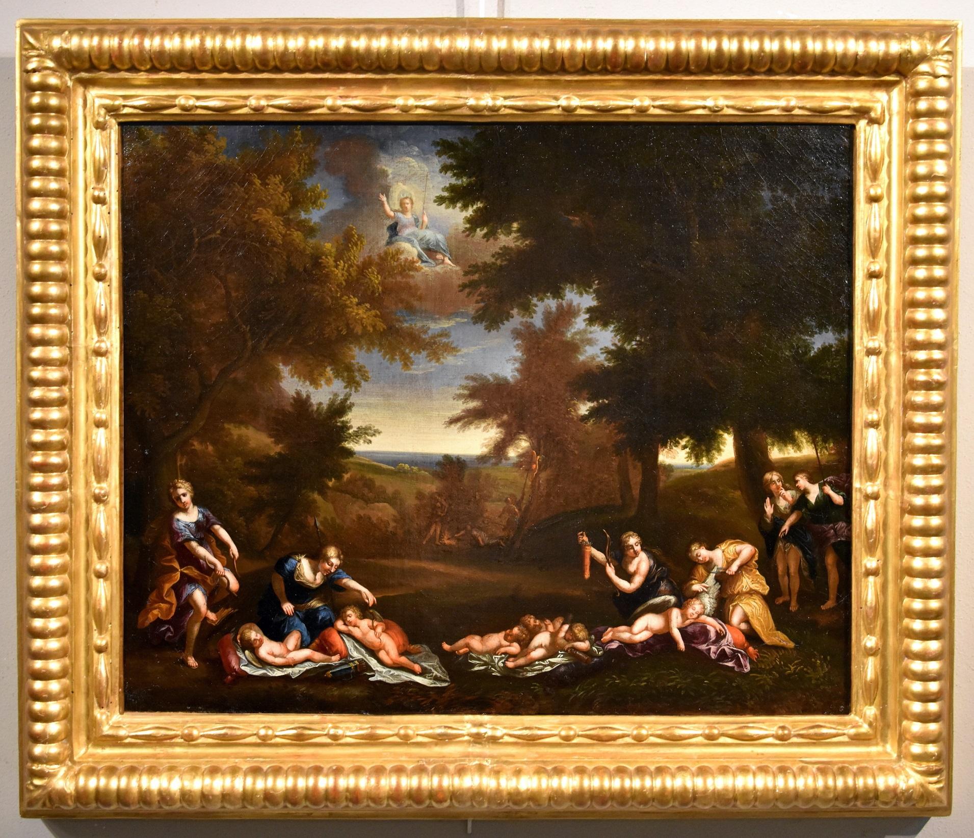 Francesco Albani (Bologna 1578 - 1660) Landscape Painting - Nymphs Albani Paint Oil on canvas 17th Century Old master Italy Landscape Italy
