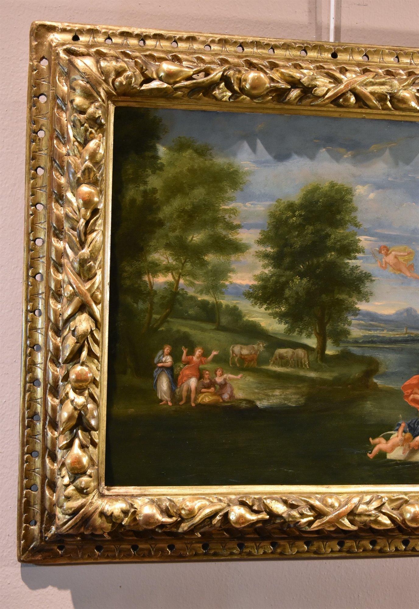 Viol d'Europa Peinture Albani 17/18e siècle Huile sur table Paysage de maître ancien - Maîtres anciens Painting par Francesco Albani (Bologna 1578 - 1660)