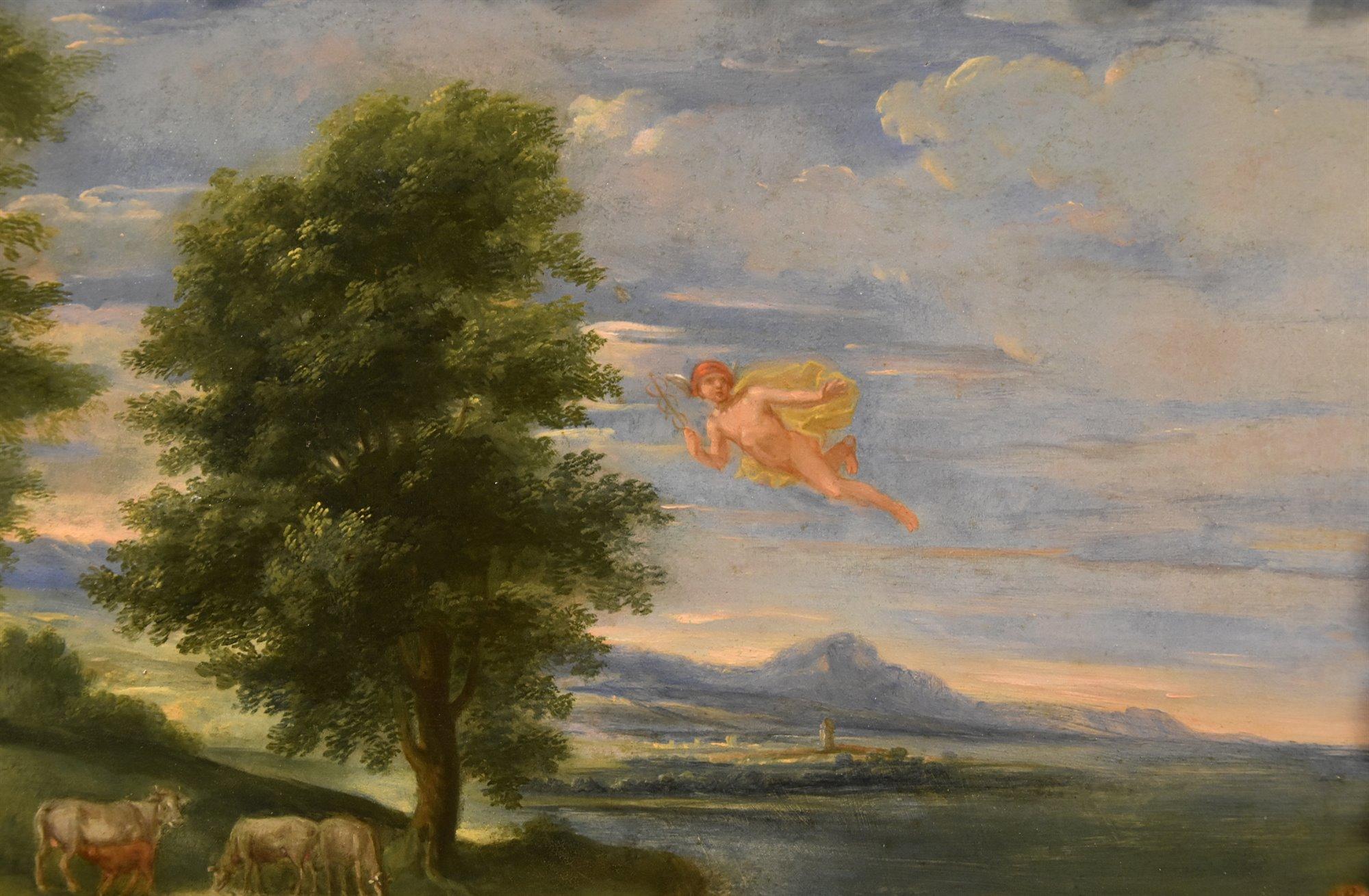 Francesco Albani (Bologne 1578 - 1660) Disciple de 

Le viol (ou l'enlèvement) d'Europa  

Huile sur panneau  

44 x 53 cm avec cadre en bois doré (19e siècle) 61 x 71 cm  

L'œuvre illustre un épisode de la mythologie grecque relatant l'une des