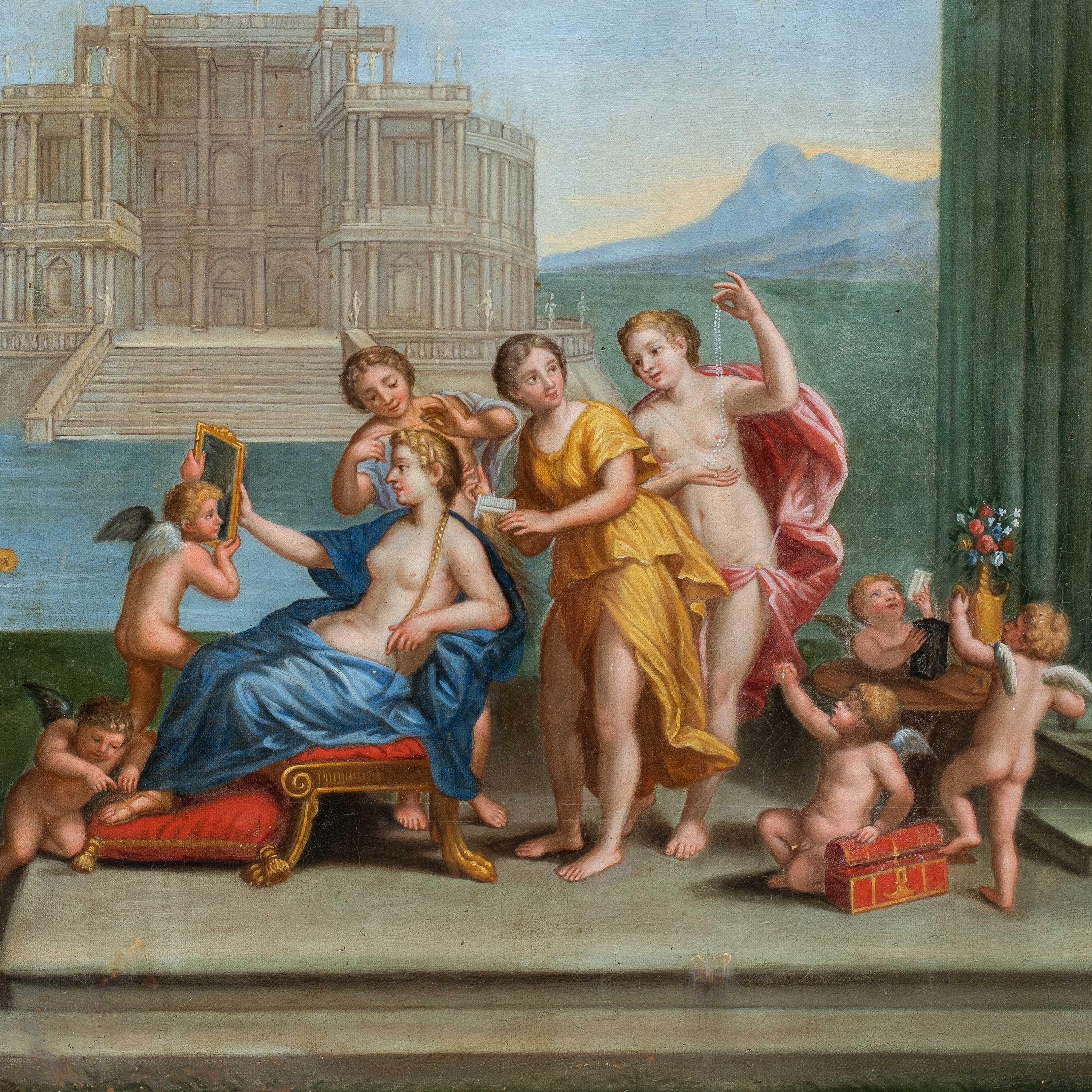 Bottega di Francesco Albani - Pittura di figura del XVIII secolo - Toilette di Venere - Italia - Painting Barocco di Francesco Albani (Bologna 1578 - 1660), workshop of