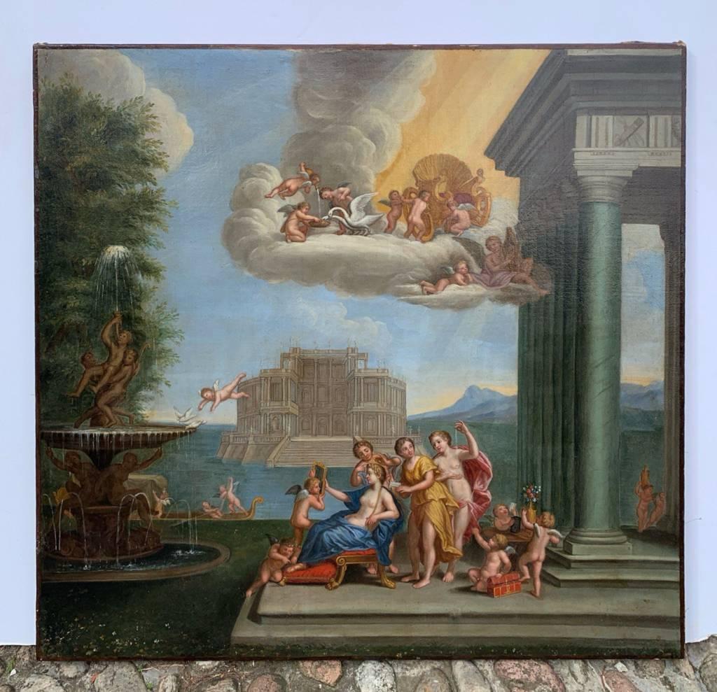 Francesco Albani (Bologna 1578 - Bologna 1660) bottega di - Toelette di Venere.

81 x 84 cm.

Antico dipinto a olio su tela, senza cornice.

Rapporto sulle condizioni: Tela foderata. Buono stato di conservazione della superficie pittorica, sono