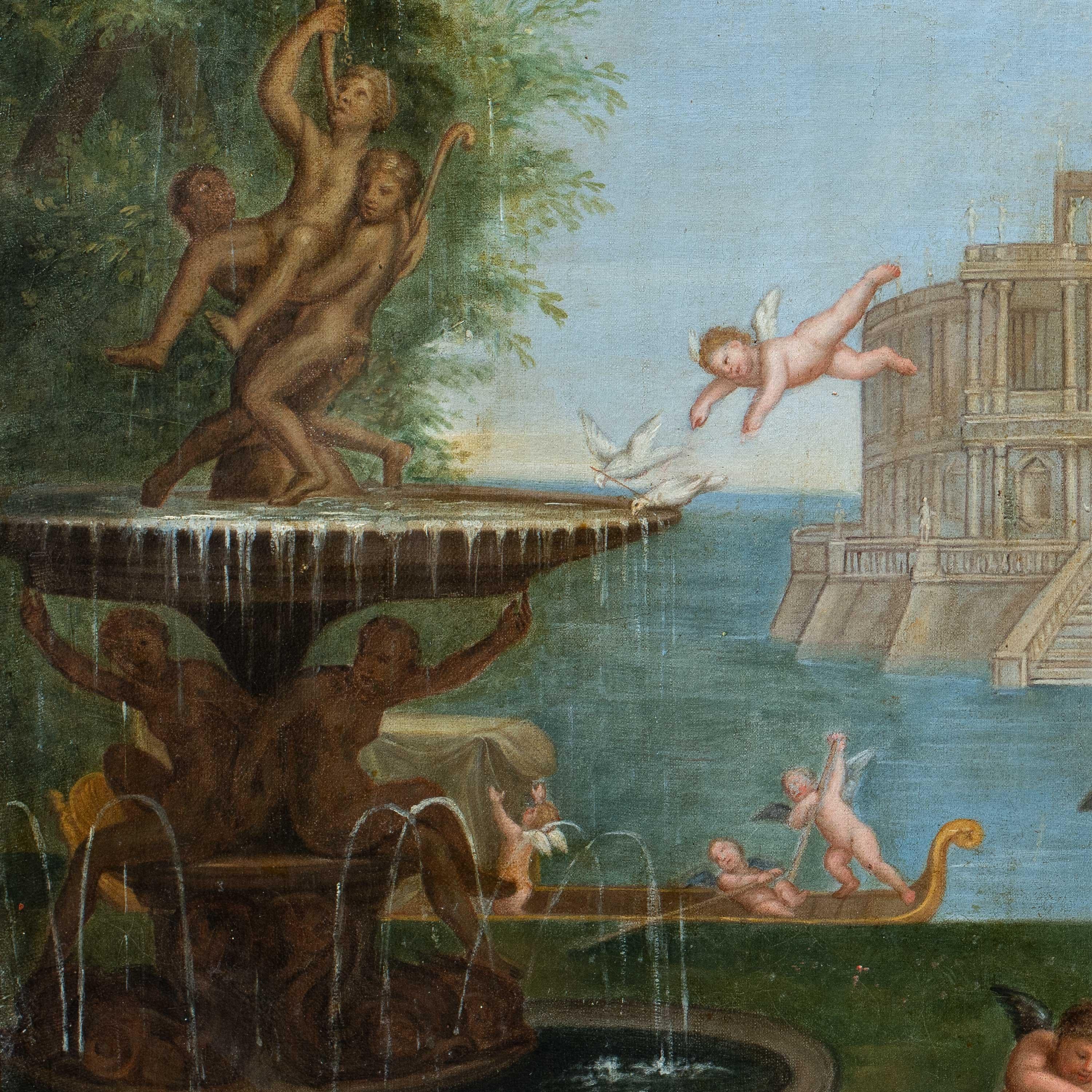 Bottega di Francesco Albani - Pittura di figura del XVIII secolo - Toilette di Venere - Italia - Landscape Painting Grigio di Francesco Albani (Bologna 1578 - 1660), workshop of