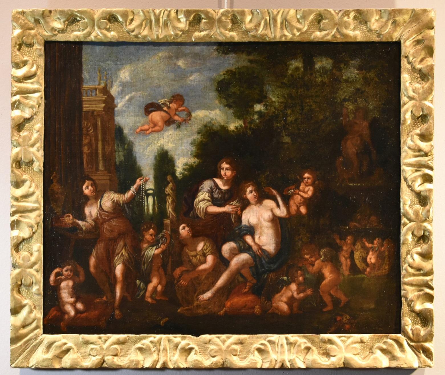 Toeletta Albani, mythologische Malerei, Öl auf Leinwand, 17. Jahrhundert, Alter Meister, Italien – Painting von Francesco Albani (Bologna 1578 - 1660), workshop of