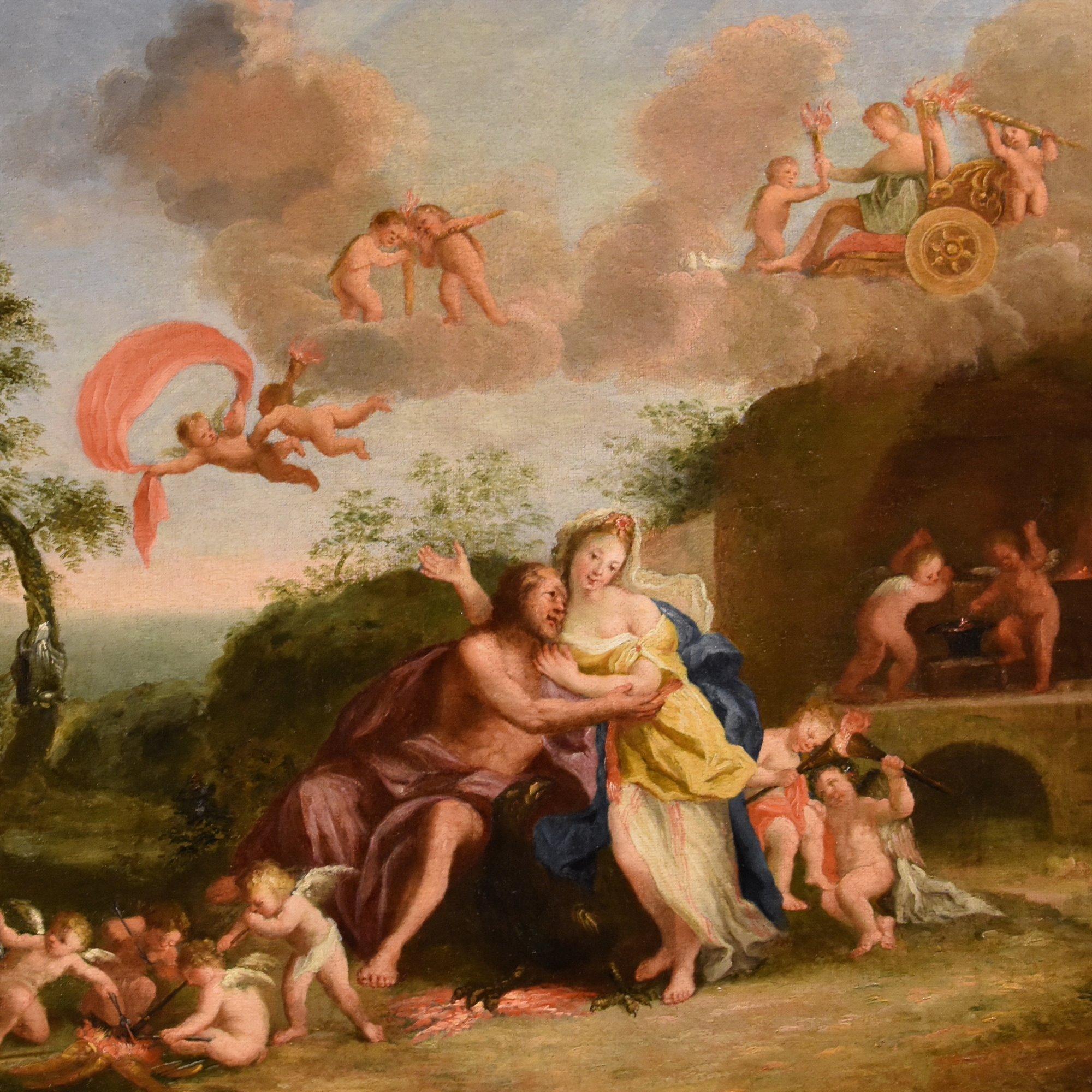 Francesco Albani (Bologna 1578 - 1660) Kreis der

Mars und Venus in der Schmiede von Vulkan (oder Allegorie des Feuers)
aus Ovid, Metamorphosen, Buch IV

Das Pendant des vorliegenden Gemäldes, das den 