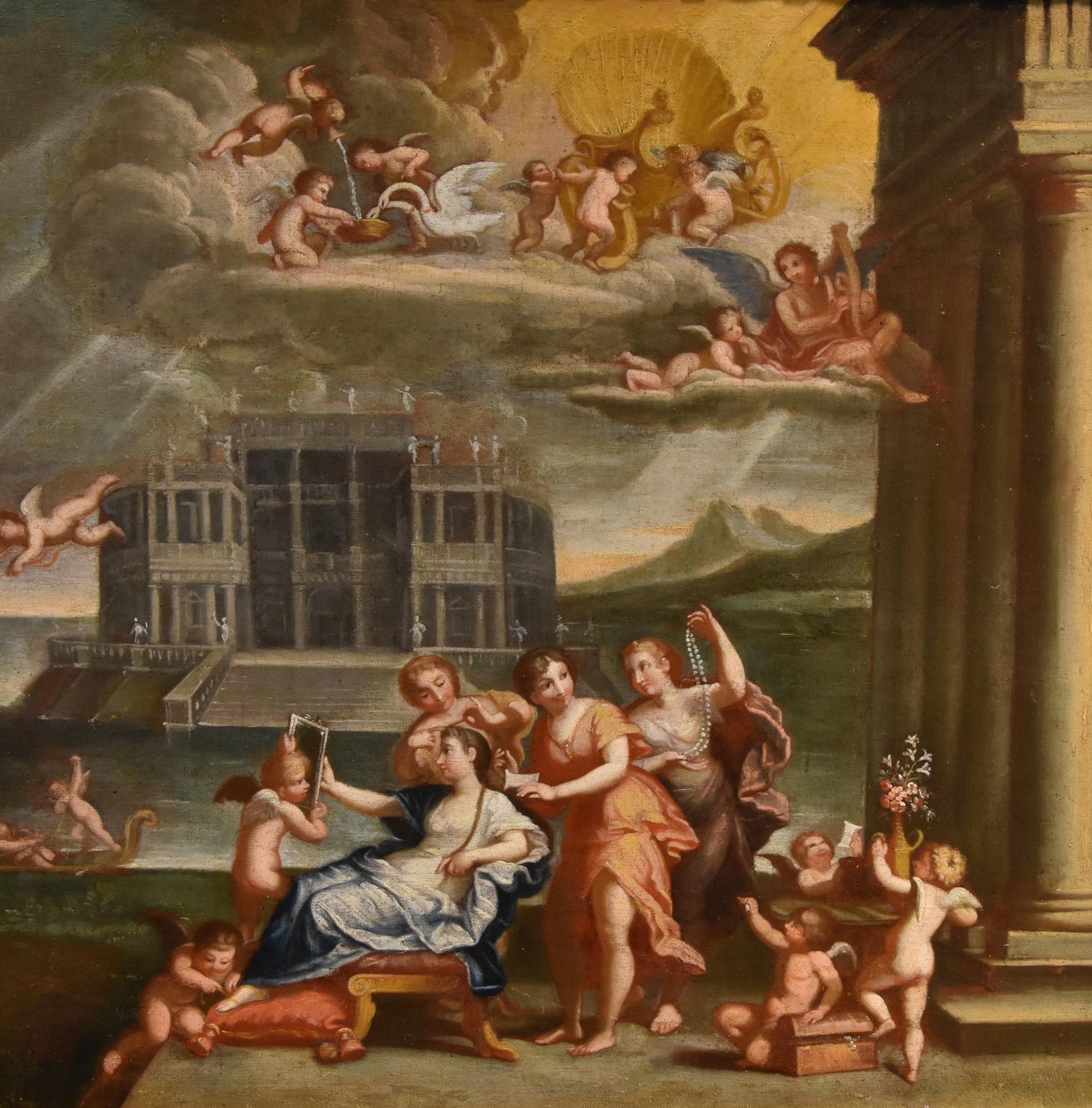Toilette de Vénus  Francesco Albani (Bologne 1578 - 1660) Disciple de  

Huile sur toile 64 x 96 cm Dans un beau cadre doré 83 x 121 cm.  

Le tableau proposé, représentant la 